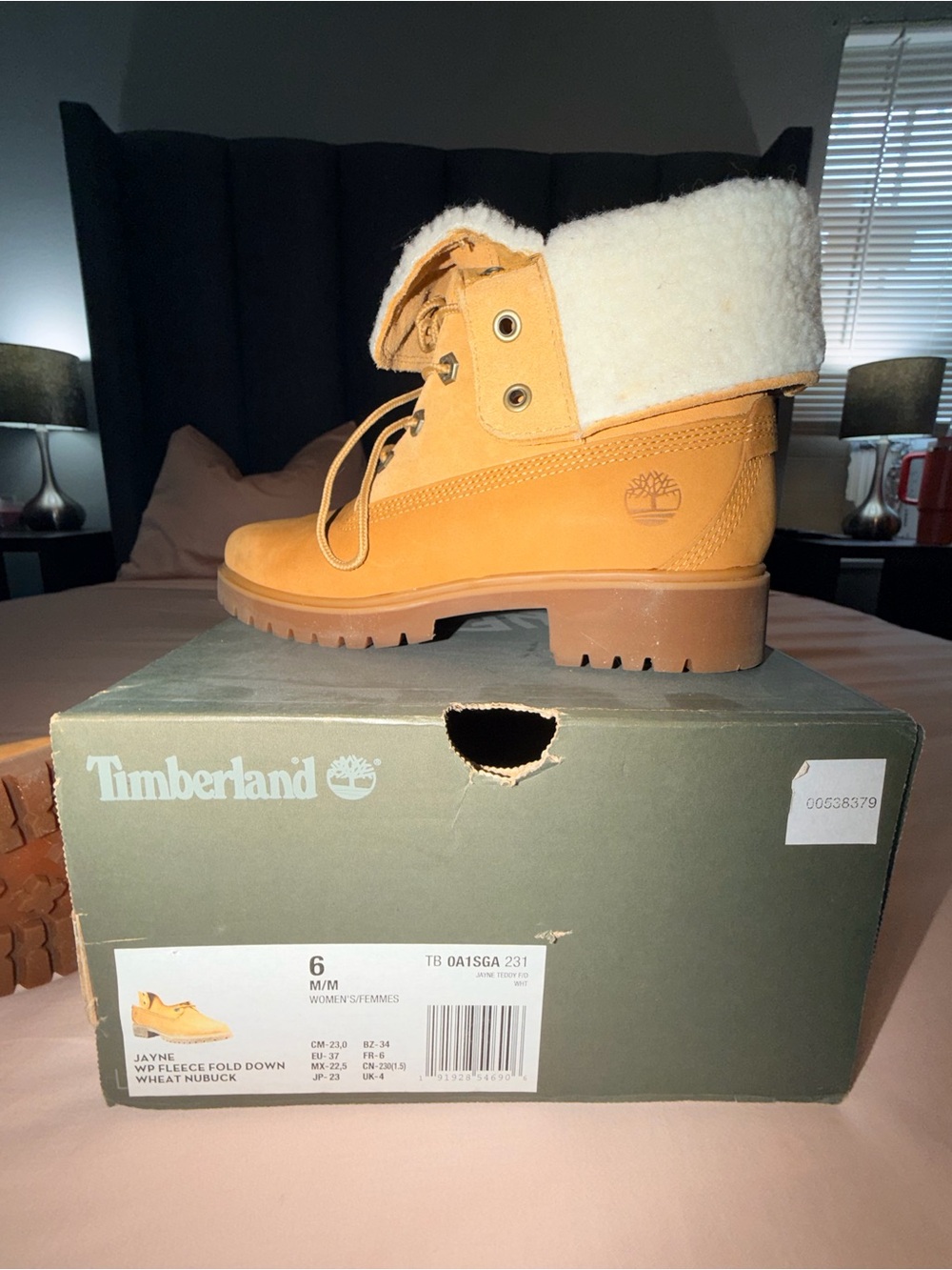 Timberland | Jayne WP | Wheat Nubuck Fleece Fold Down Boots | Womens 6